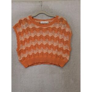 Knit Mix Sweater Vest Women's S Orange Chevron‎ Cropped Boho